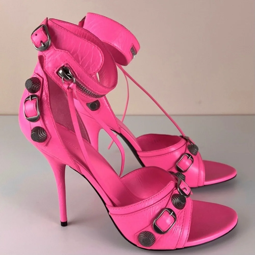 NEW BALENCIAGA REVOLVE PINK LEATHER SANDALS - Picture 3 of 16